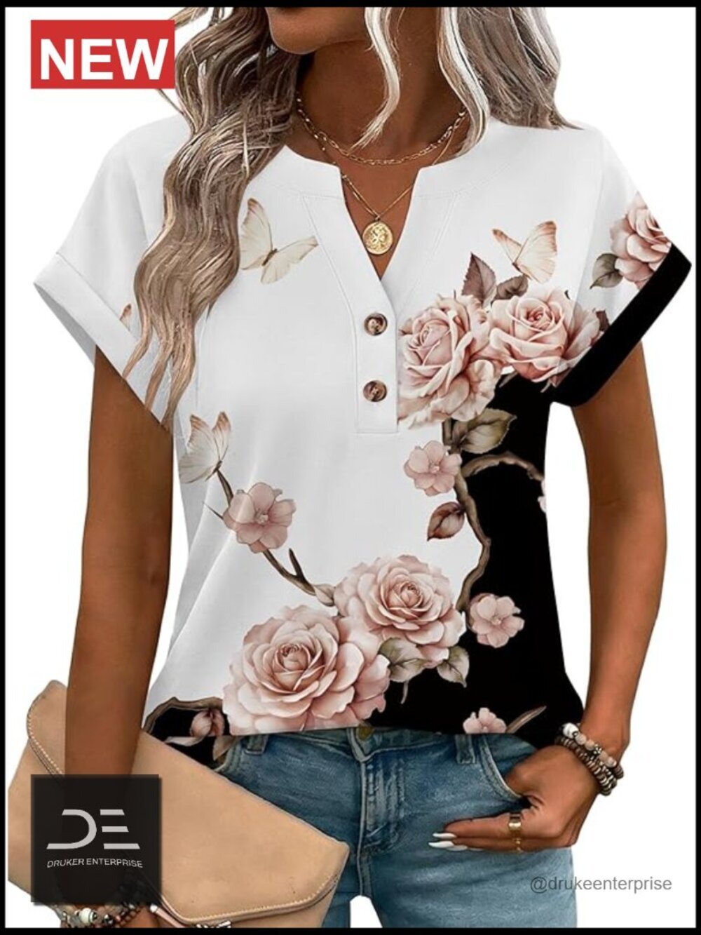 Short Sleeve V Neck Blouse Dressy Casual Work Boho Tee T-Shirt Top